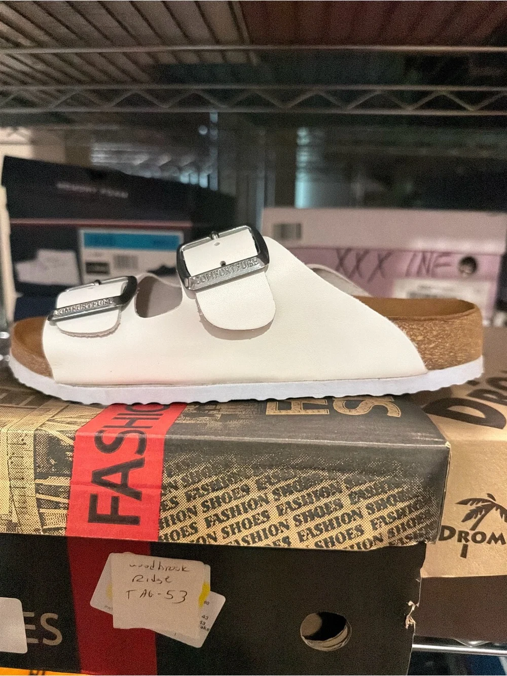 Comfortfusse women’s Bali Double strap Slide Sandals White Leather Size 6 M US